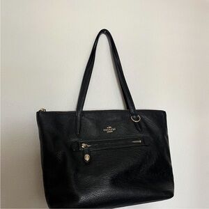 Coach Black Leather Tote with Gold Accents